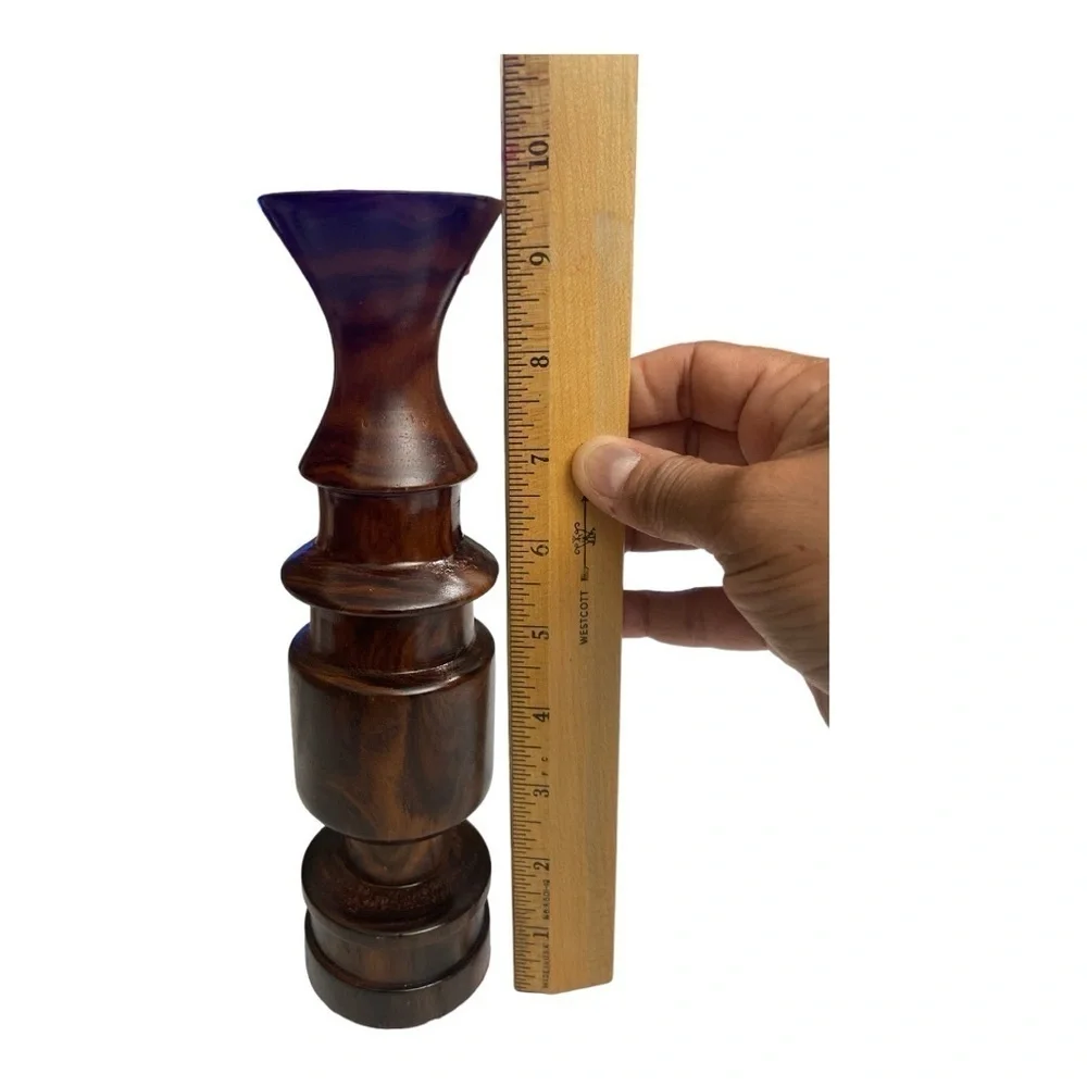 Ebony corner hand turned vintage wood bud vase 9.5” Tall - Picture 8 of 11
